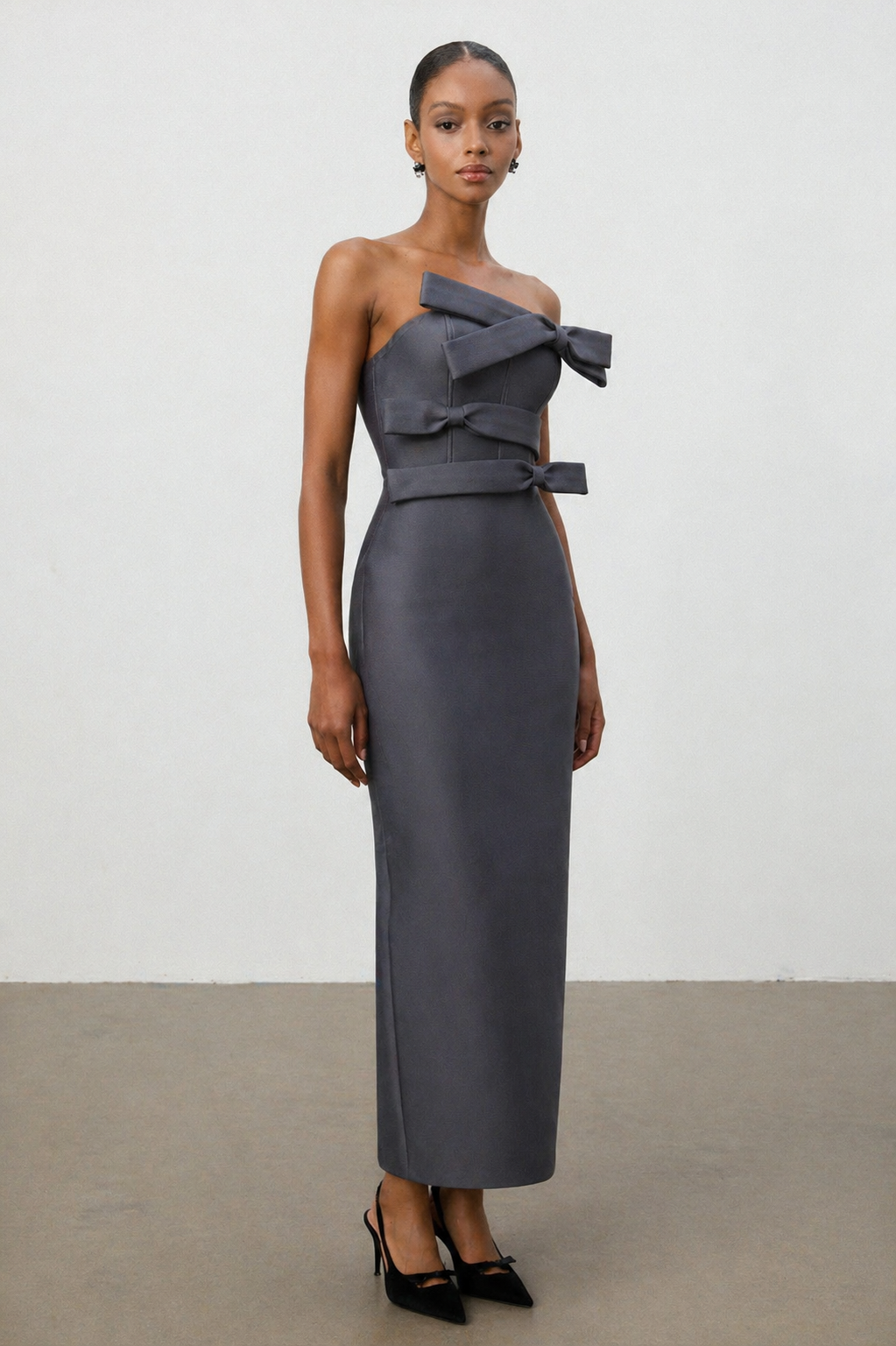 Yalia Chic Contour Strapless Bow Bandage Maxi Dress