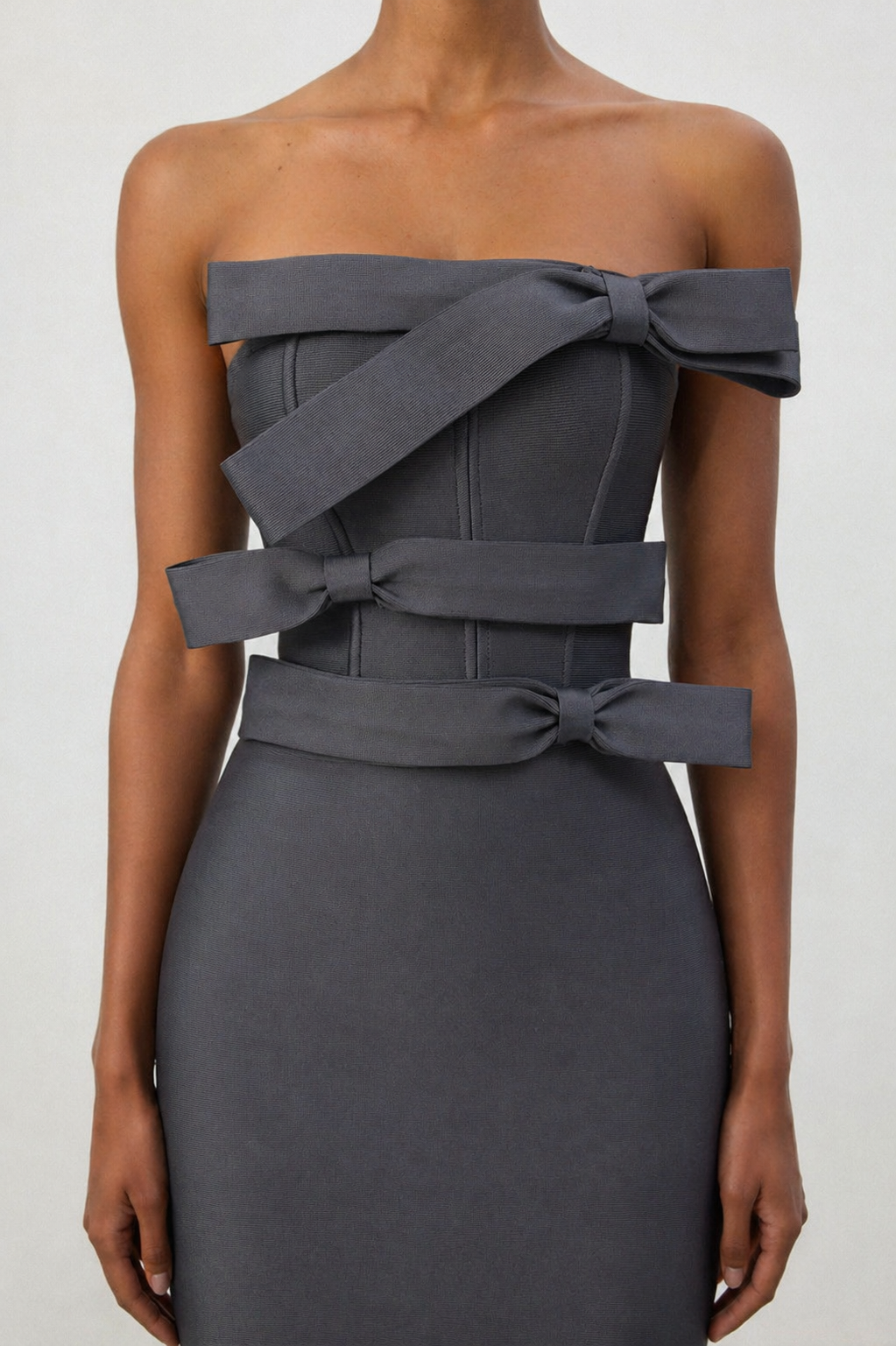 Yalia Chic Contour Strapless Bow Bandage Maxi Dress
