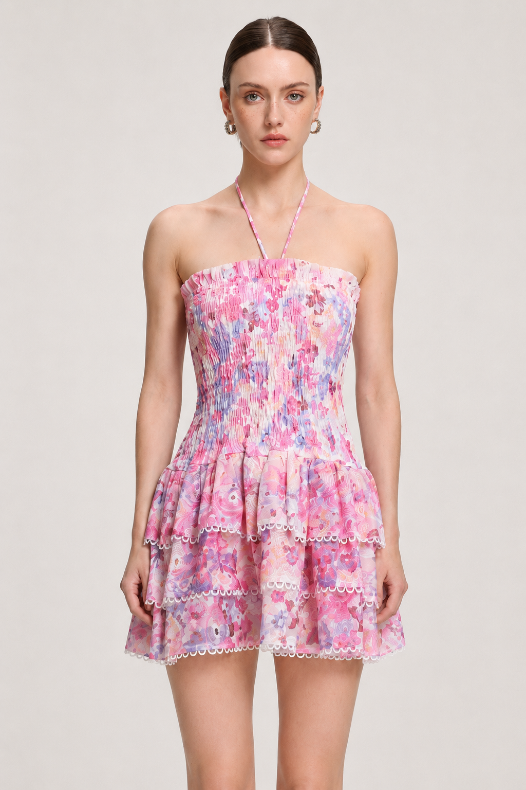 Dolcie Resort Cinched Sleeveless Floral Print Woven Mini Dress