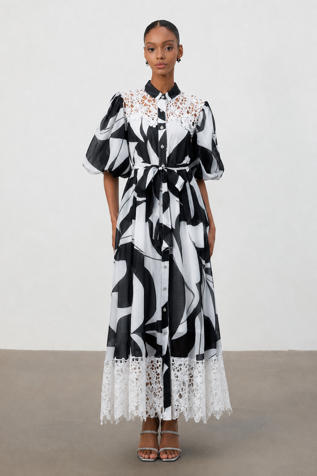 Tzeitel Resort Flowy Puff Sleeve Print Organza Maxi Dress