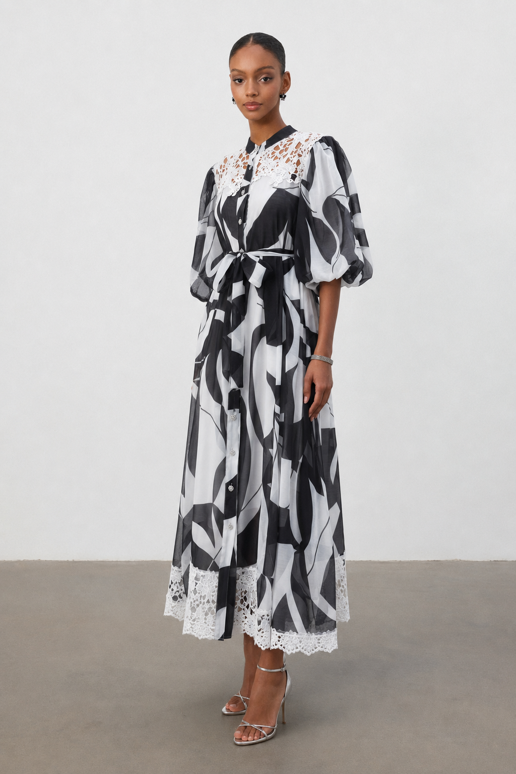 Tzeitel Resort Flowy Puff Sleeve Print Organza Maxi Dress
