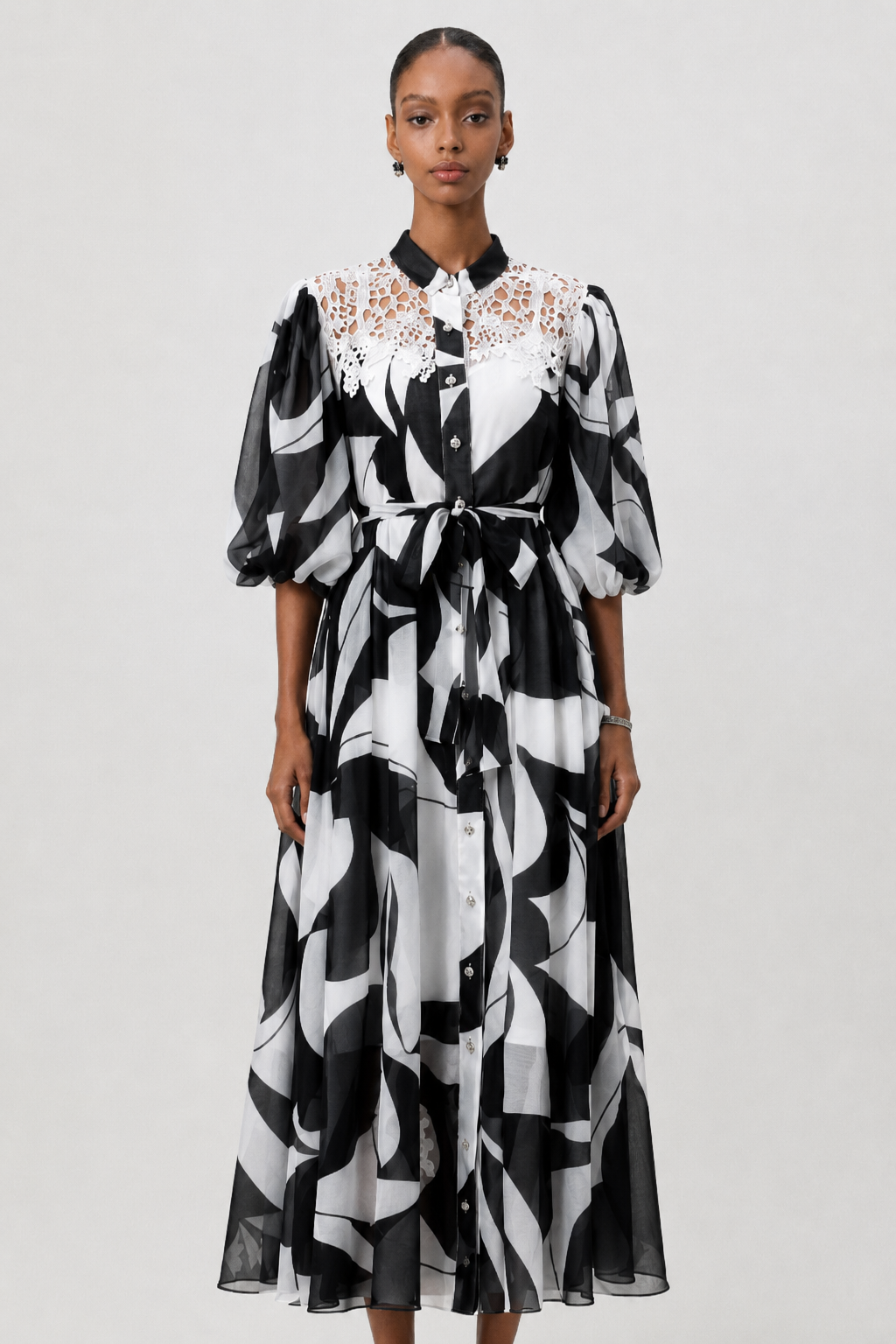 Tzeitel Resort Flowy Puff Sleeve Print Organza Maxi Dress
