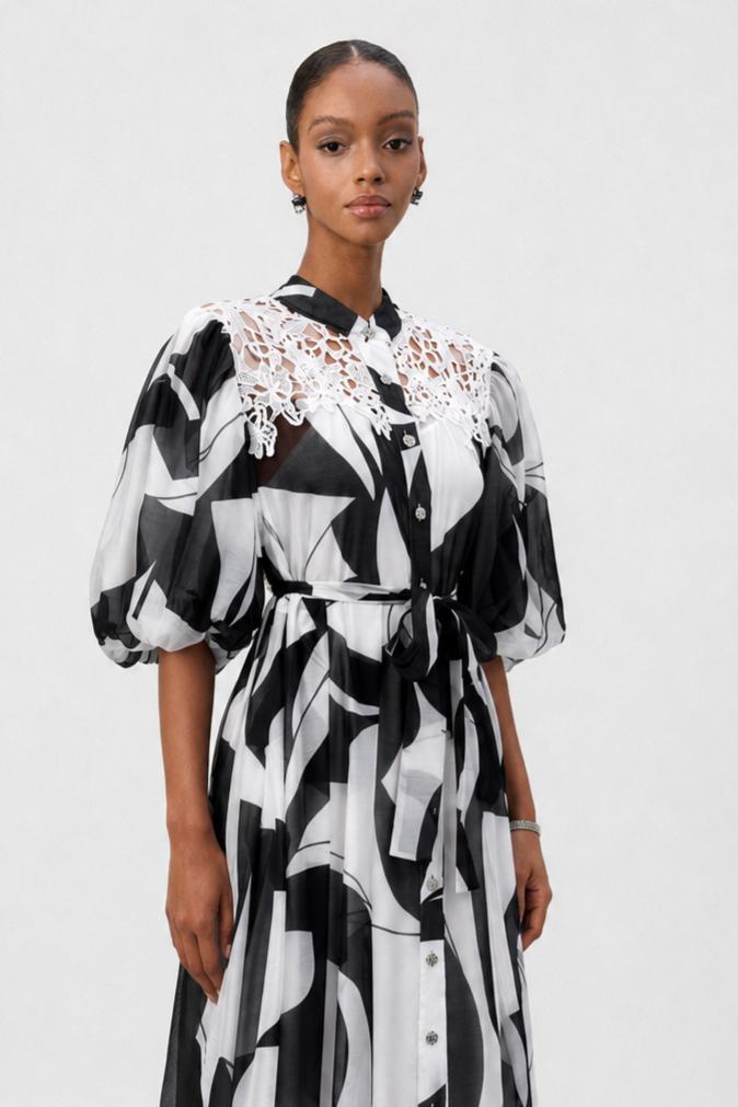 Tzeitel Resort Flowy Puff Sleeve Print Organza Maxi Dress