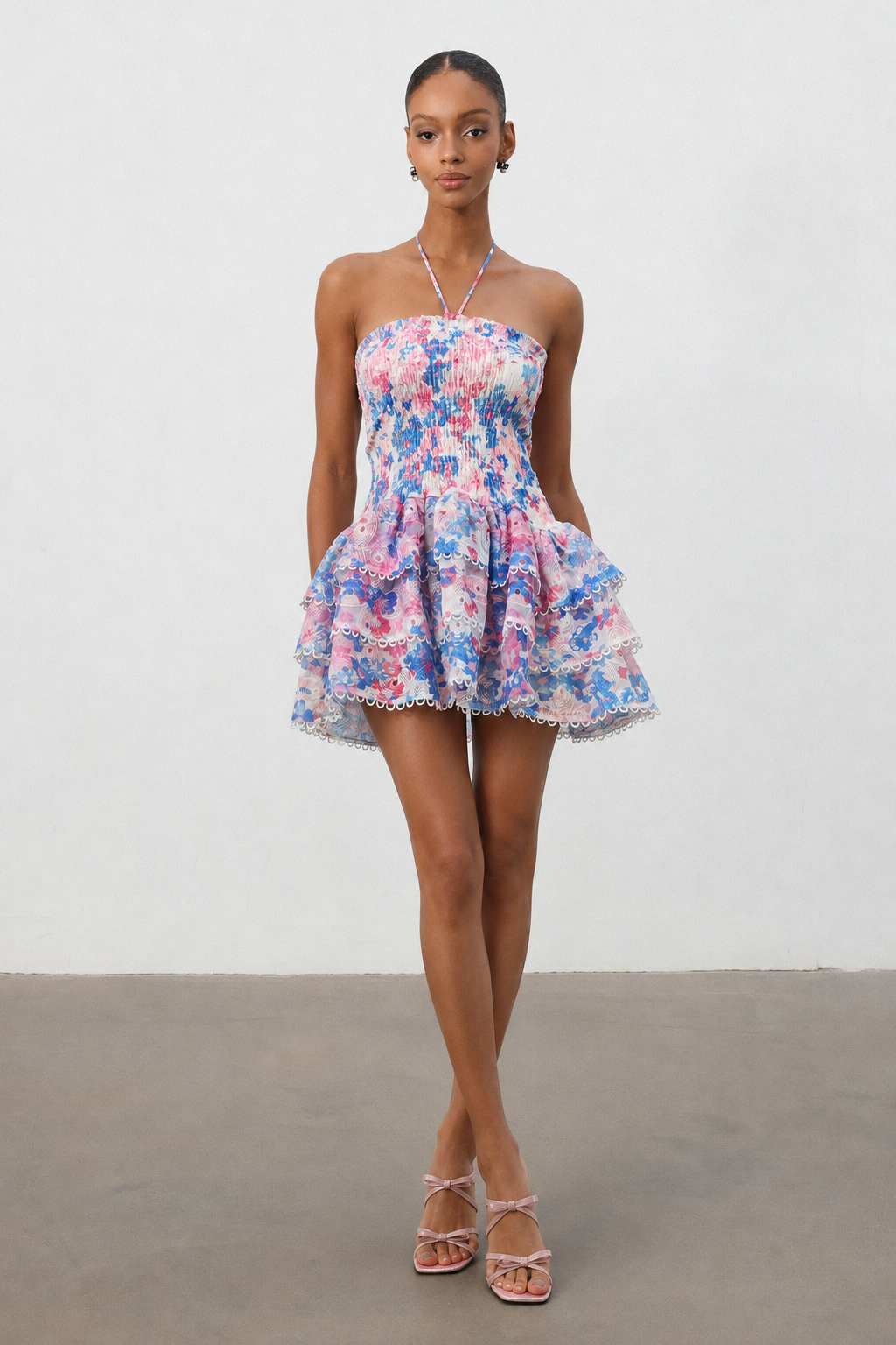 Dolcie Resort Cinched Sleeveless Floral Print Woven Mini Dress