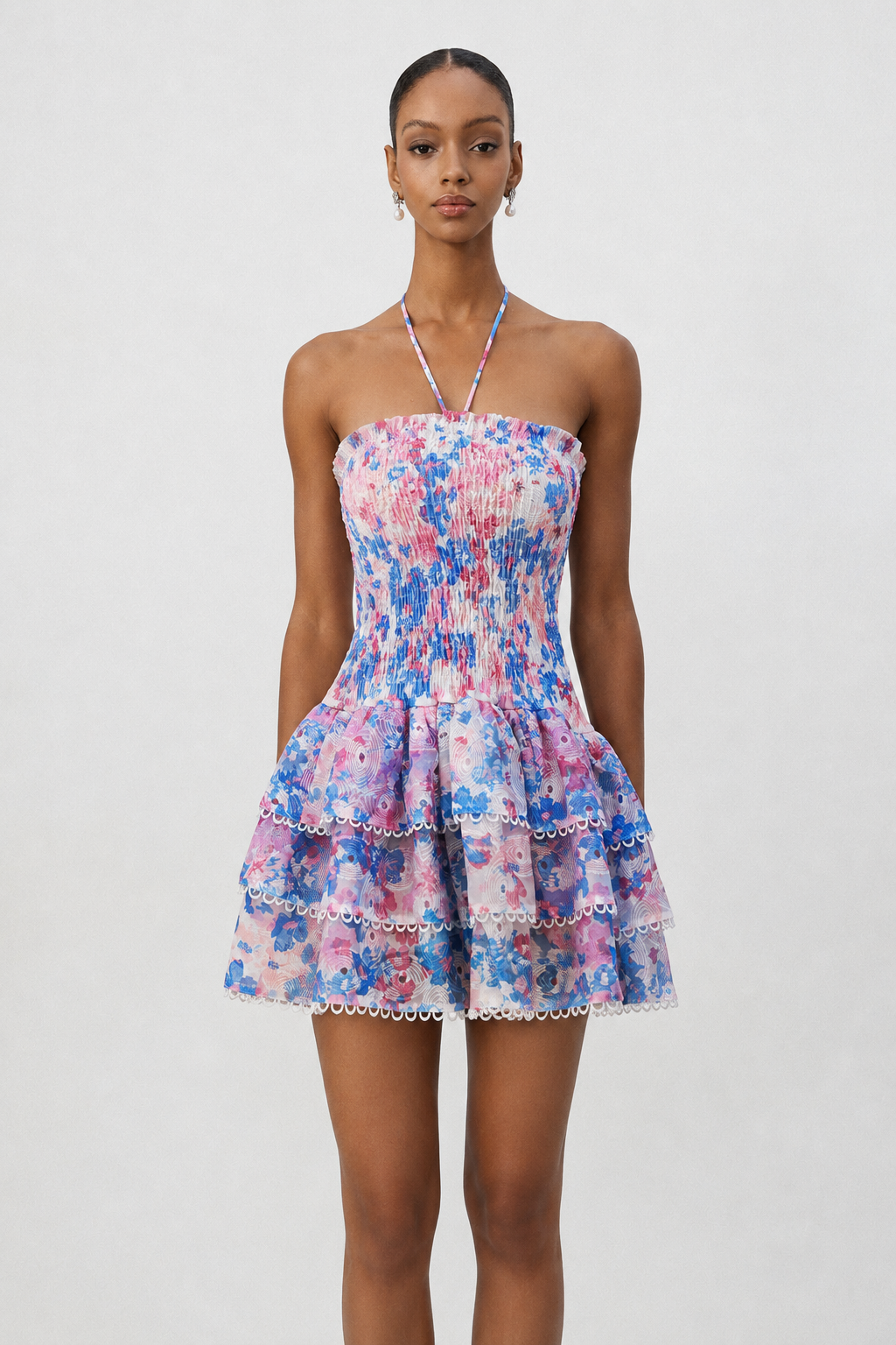 Dolcie Resort Cinched Sleeveless Floral Print Woven Mini Dress