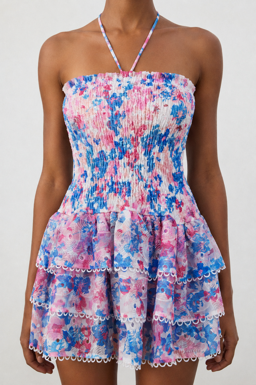 Dolcie Resort Cinched Sleeveless Floral Print Woven Mini Dress