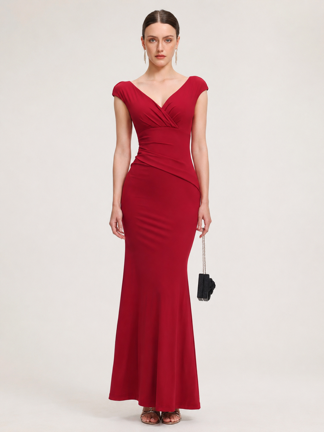 Yonce Romantic Contour V Neck Pleated Maxi Dress