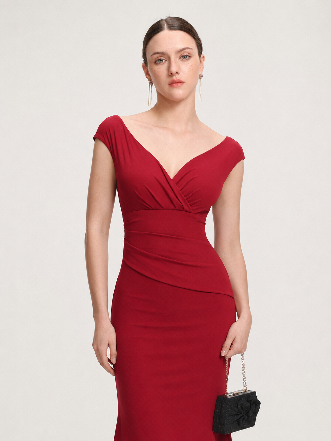 Yonce Romantic Contour V Neck Pleated Maxi Dress