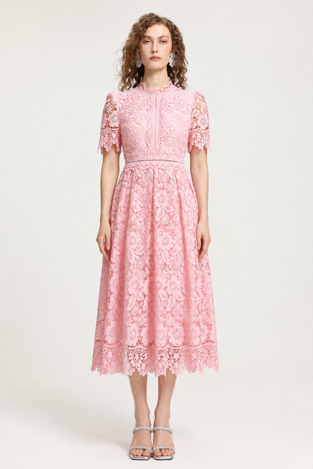 Valema Resort Flowy Short Sleeve Floral Lace Midi Dress