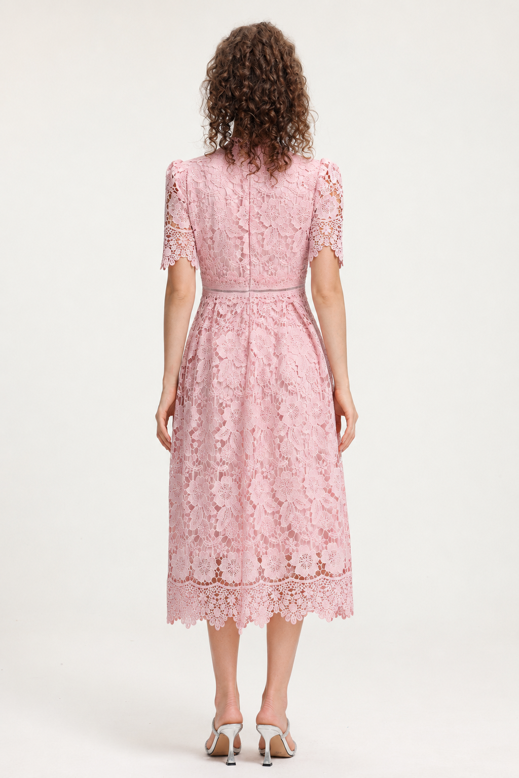 Valema Resort Flowy Short Sleeve Floral Lace Midi Dress