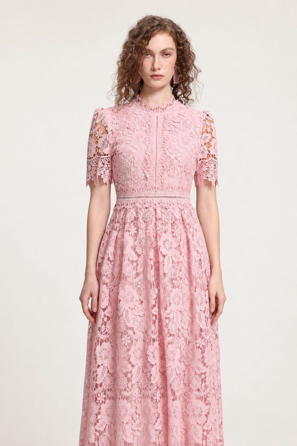 Valema Resort Flowy Short Sleeve Floral Lace Midi Dress