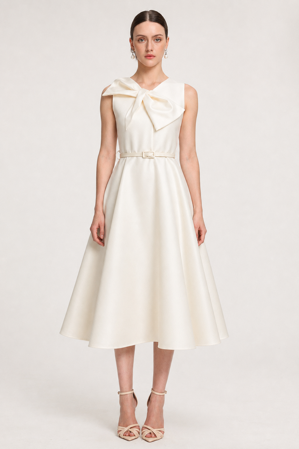 Fallon Elegant Tailored Sleeveless Bow Detailed Woven Maxi Dress
