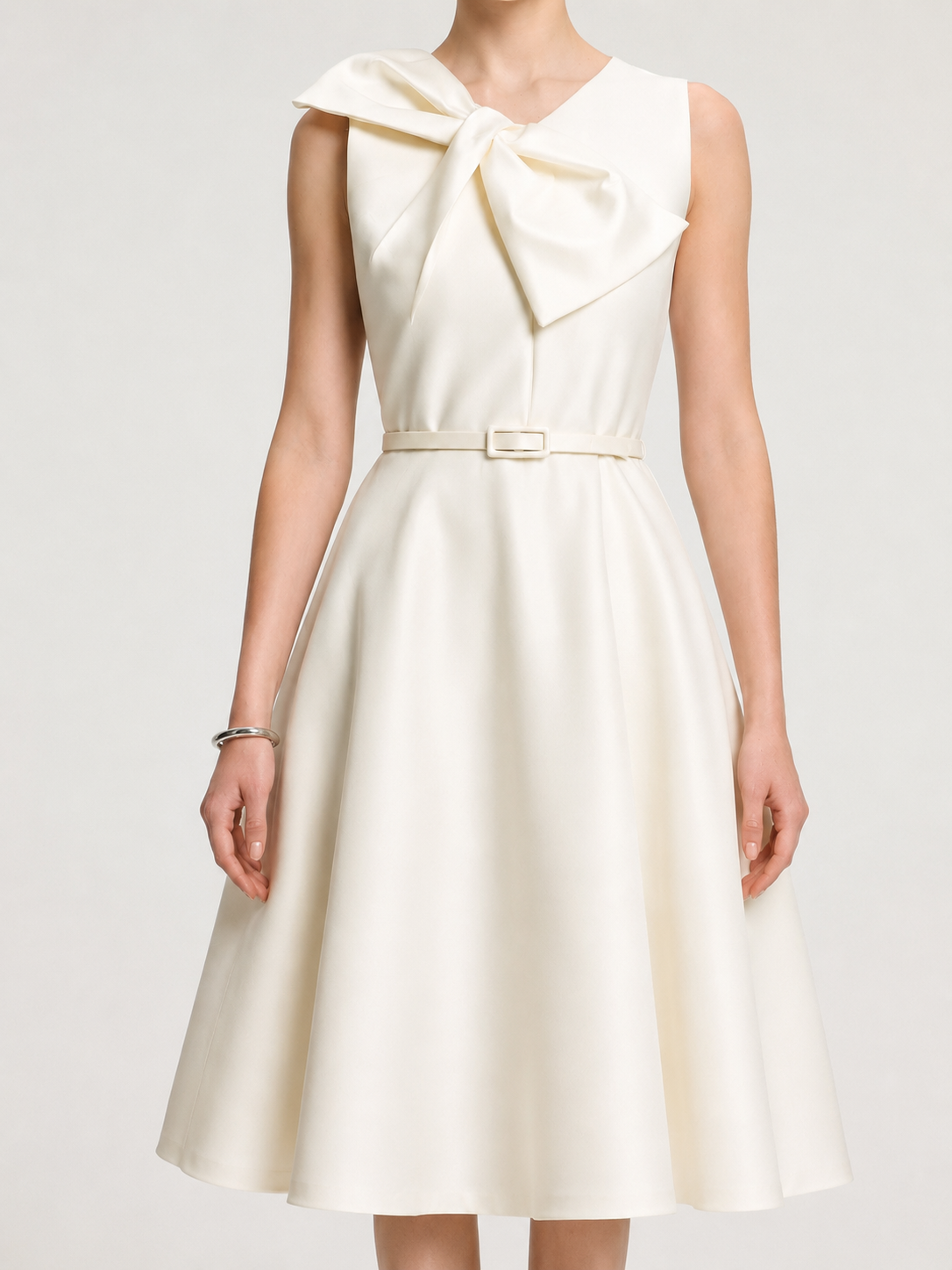 Fallon Elegant Tailored Sleeveless Bow Detailed Woven Maxi Dress