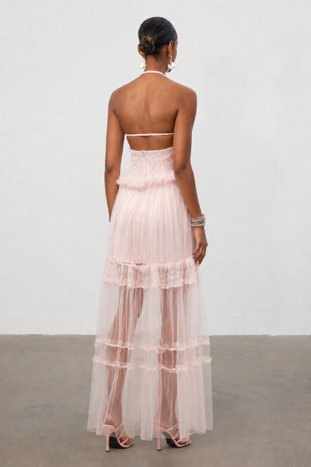 Ornella Resort Flowy Sleeveless Ruffle Tulle Maxi Dress