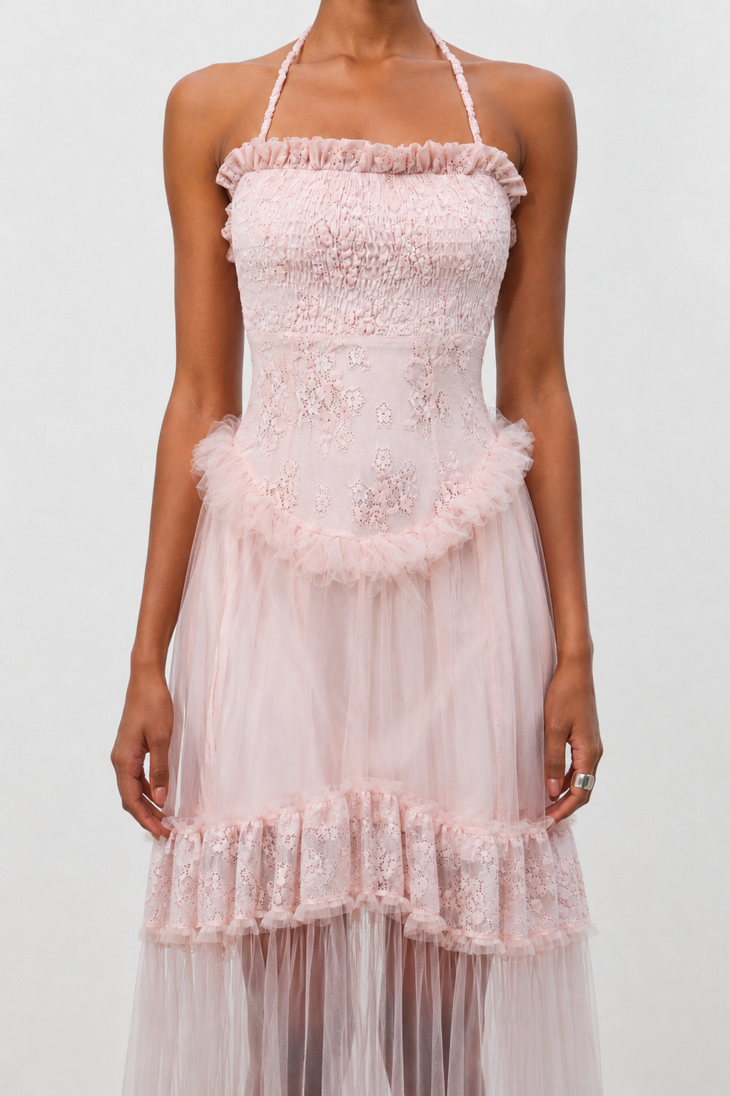 Ornella Resort Flowy Sleeveless Ruffle Tulle Maxi Dress
