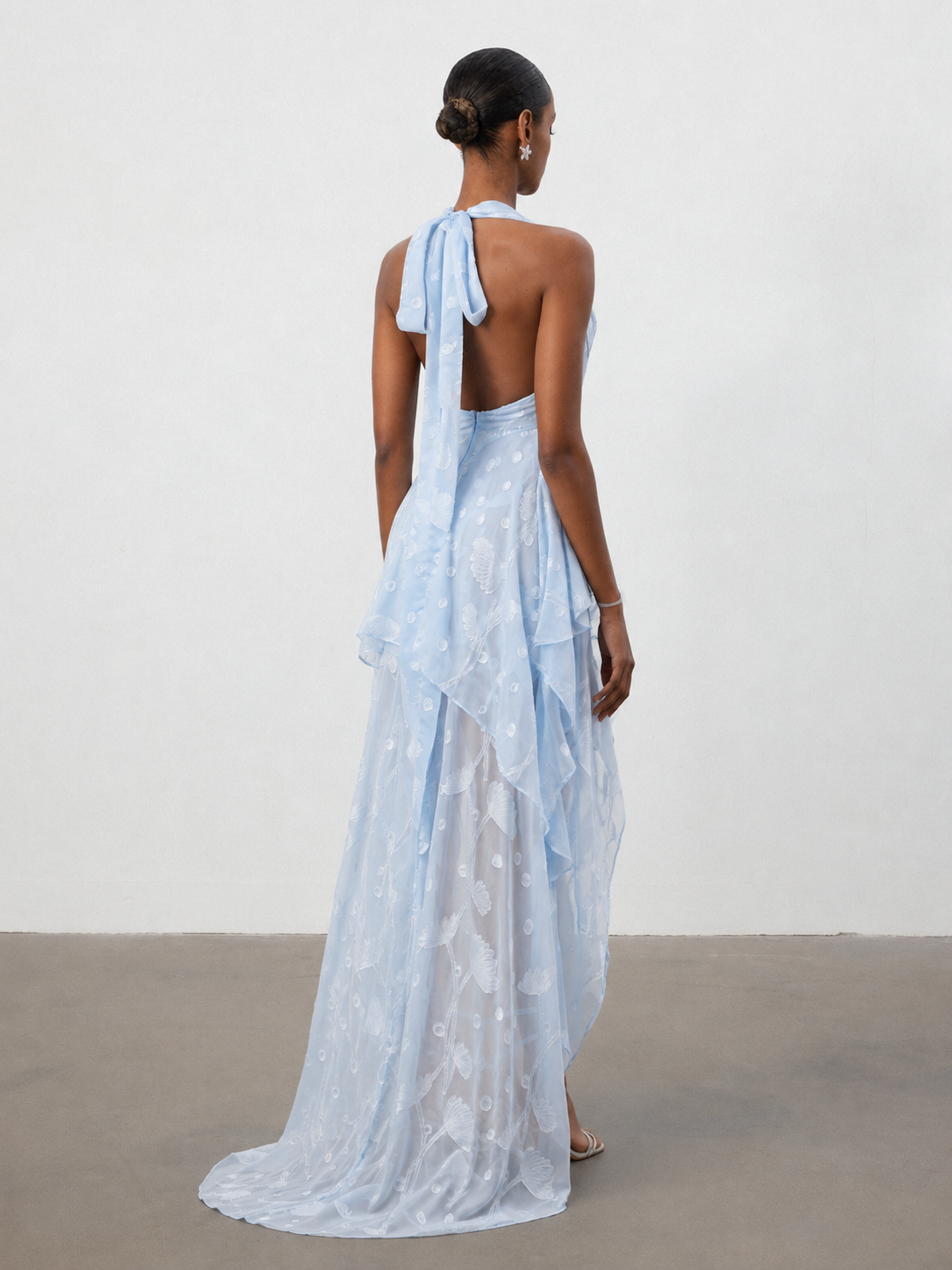 Vali Resort Flowy Sleeveless Ruffle Woven Blue Maxi Dress