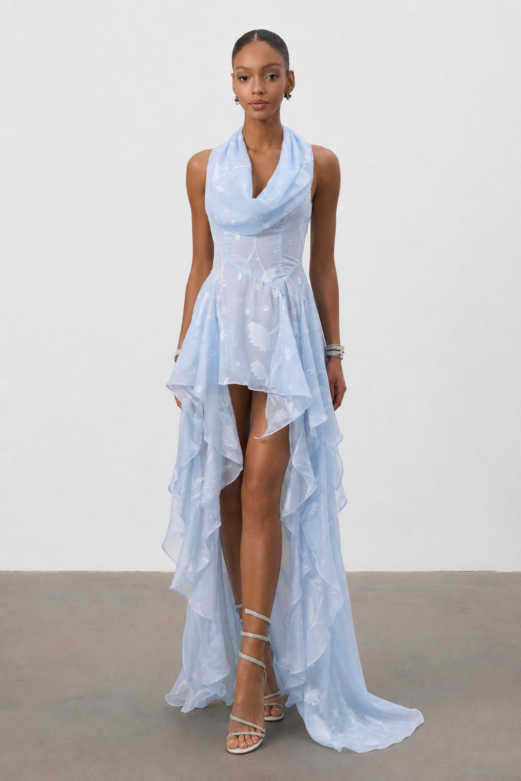 Vali Resort Flowy Sleeveless Ruffle Woven Blue Maxi Dress