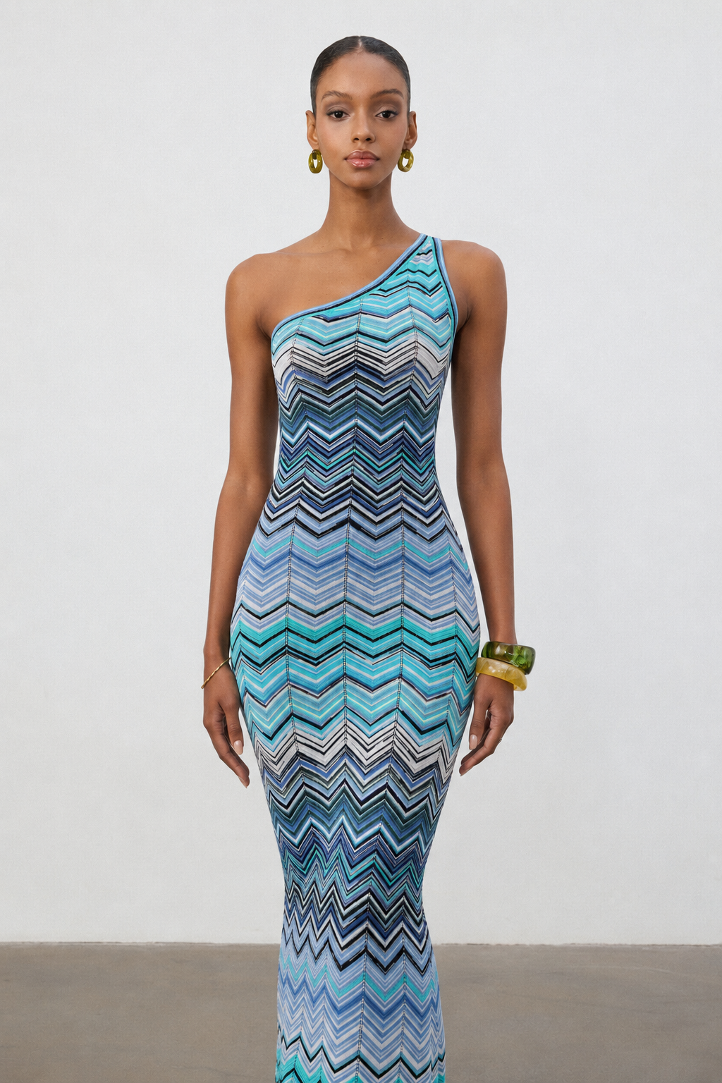 Raisin Resort Contour Chevron Print Knit Maxi Dress