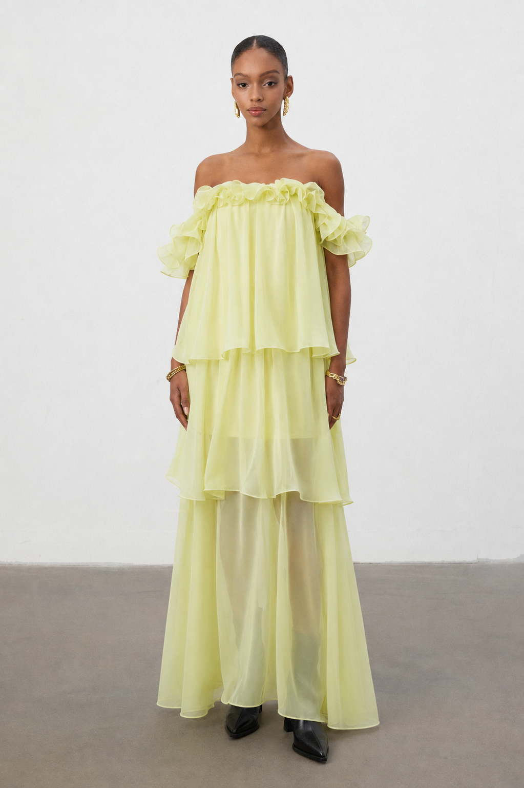 Lave Resort Flowy Off Shoulder Ruffle Woven Maxi Dress