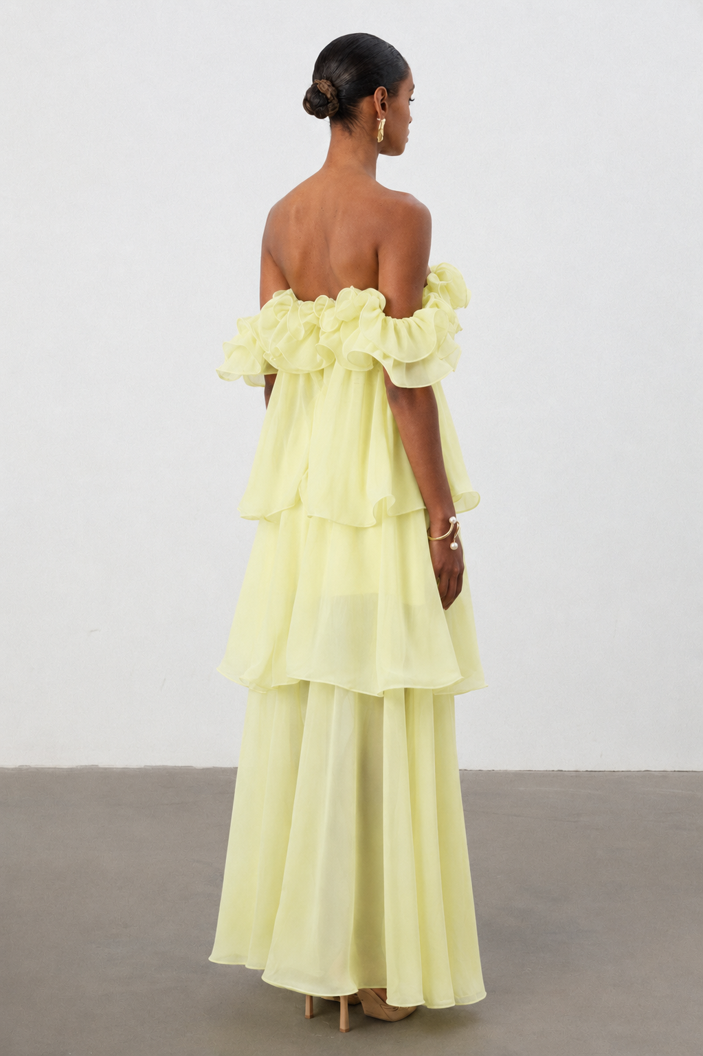 Lave Resort Flowy Off Shoulder Ruffle Woven Maxi Dress