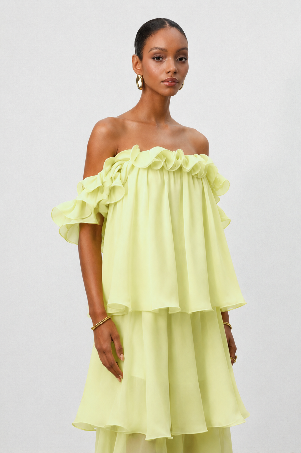 Lave Resort Flowy Off Shoulder Ruffle Woven Maxi Dress