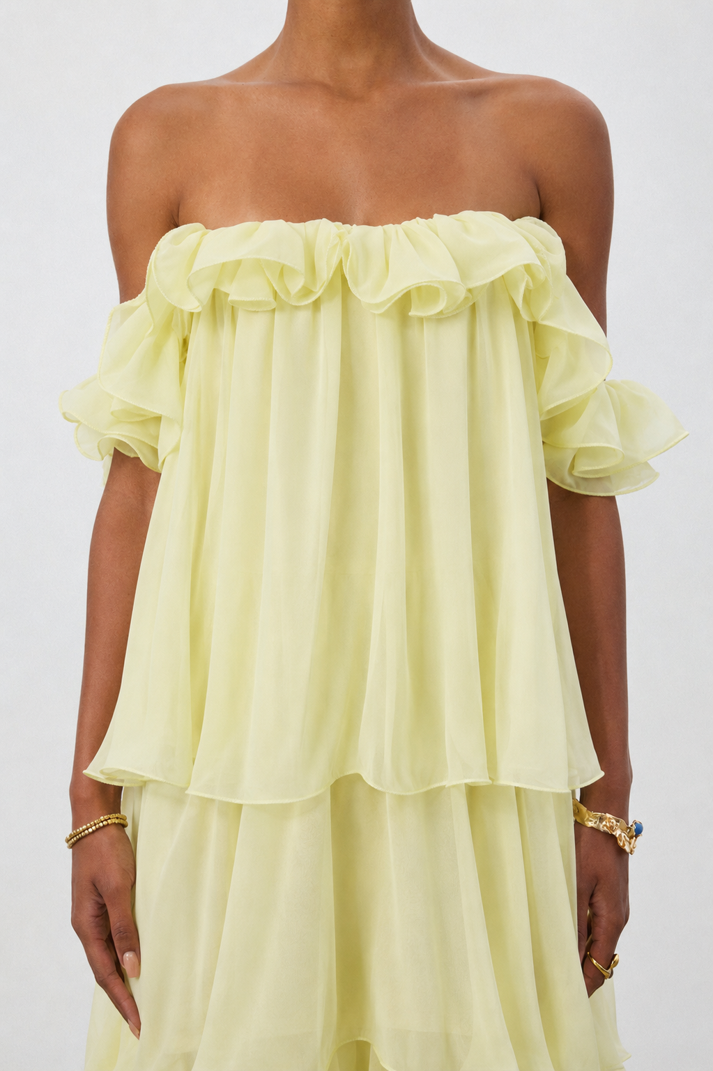 Lave Resort Flowy Off Shoulder Ruffle Woven Maxi Dress