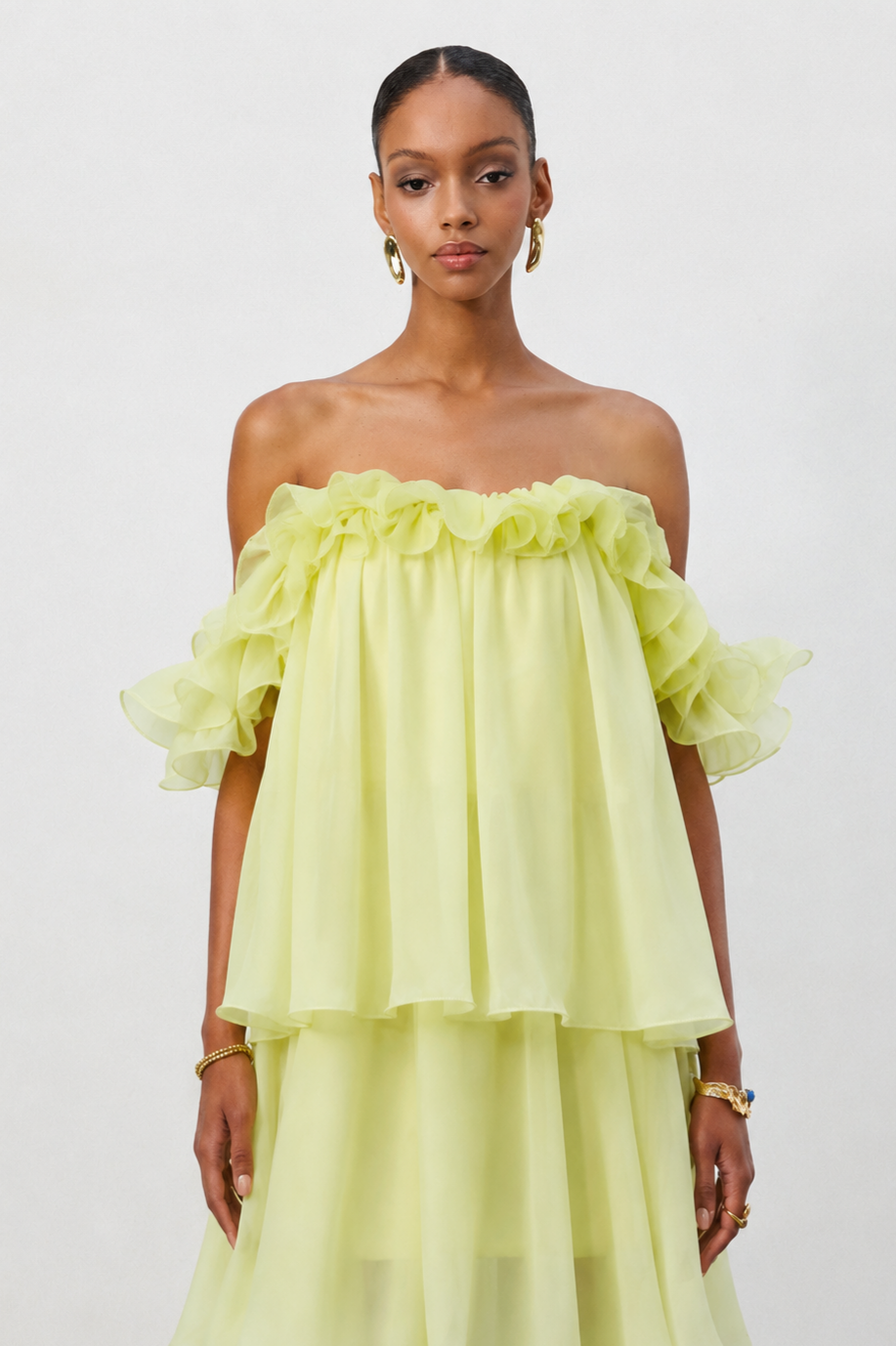 Lave Resort Flowy Off Shoulder Ruffle Woven Maxi Dress