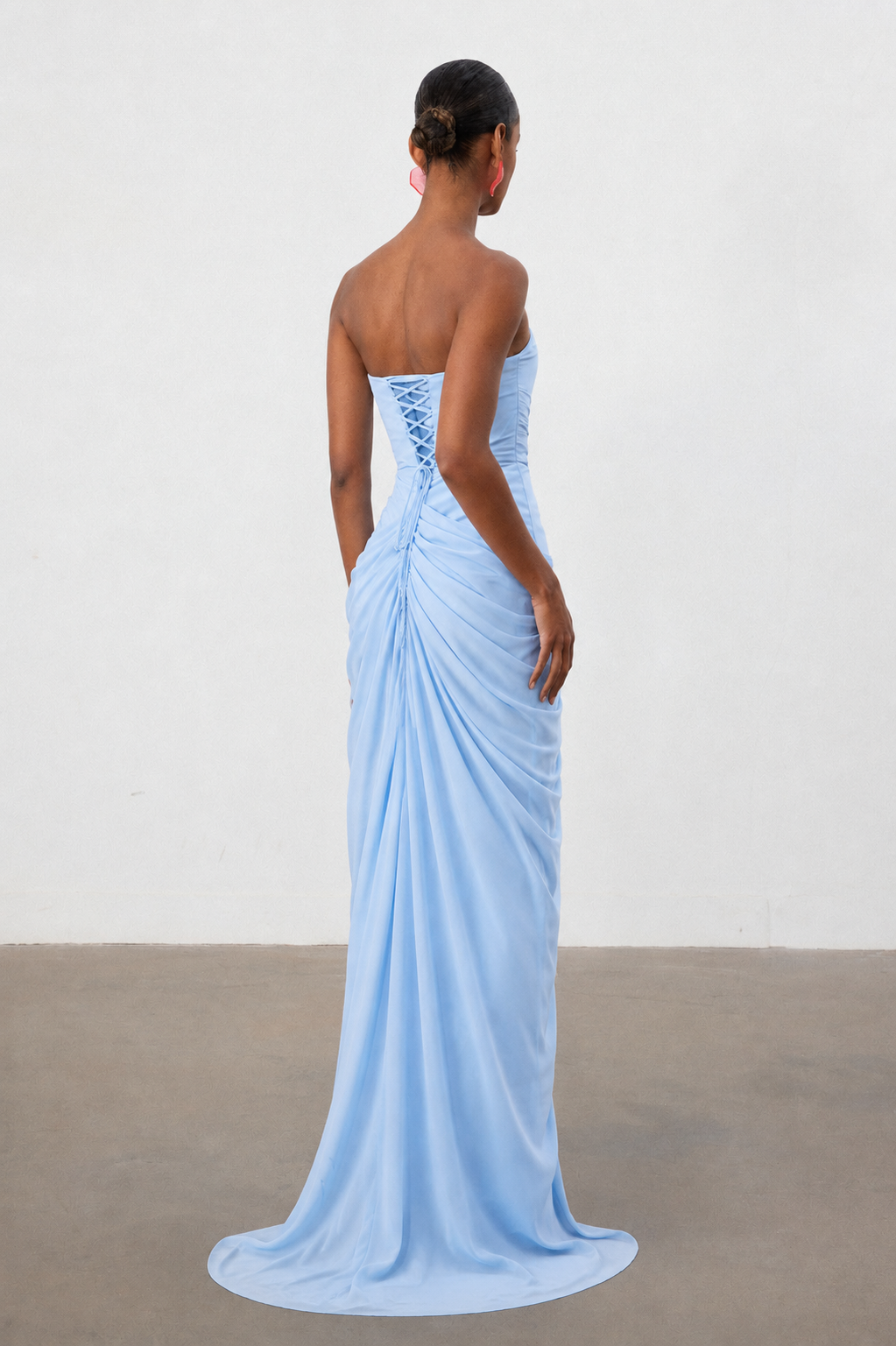 Tazeda Elegant Contour Strapless Ruched Mesh Maxi Dress