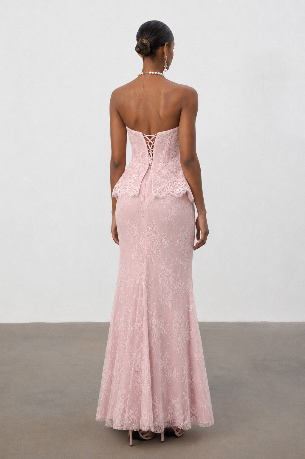 Maci Strapless Lace Peplum Mermaid Gown