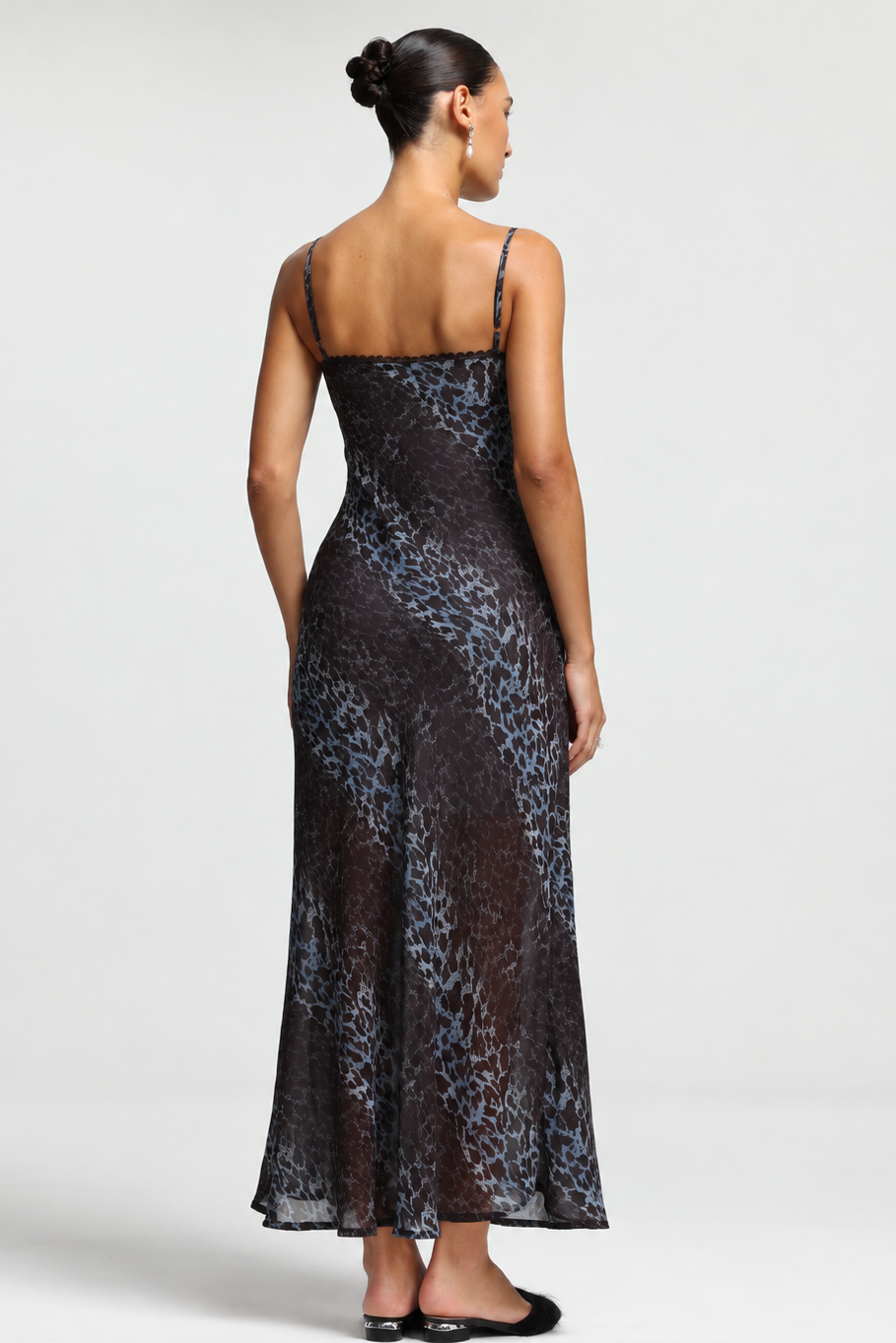 Gabriella Romantic Contour Spaghetti Strap Print Woven Maxi Dress