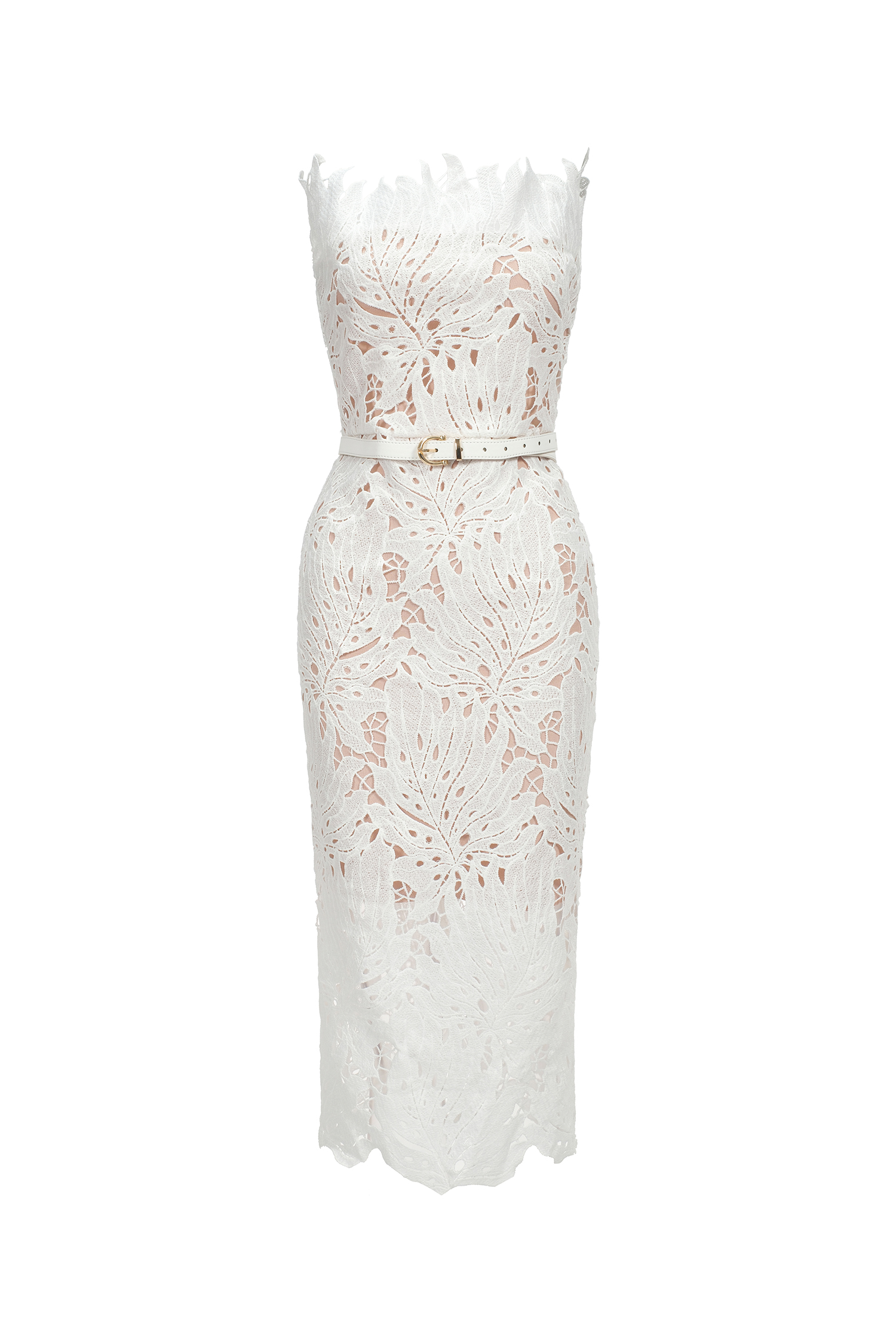 Stripe Strapless Lace Midi Bandage Dress