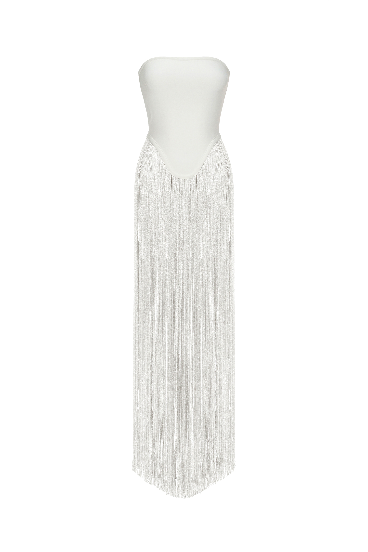 Valentina Strapless Fringe Dress - White