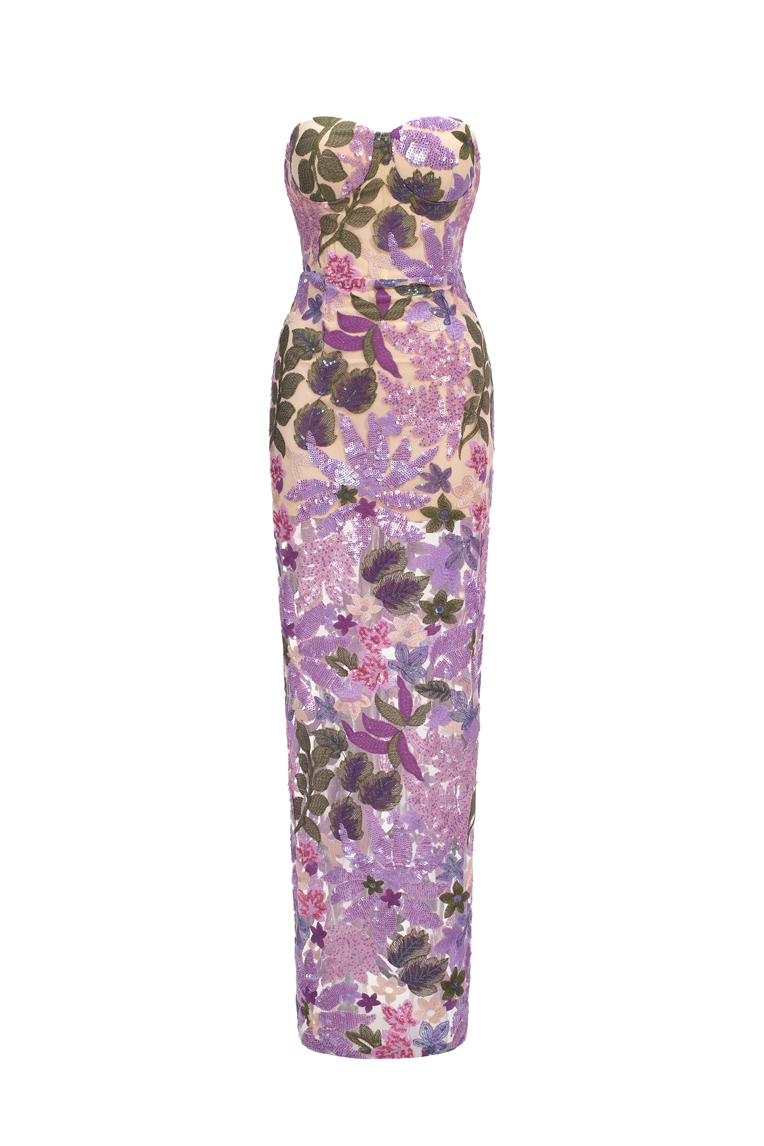 Eugenia Flower Sequins Strapless Mesh Dress - Purple