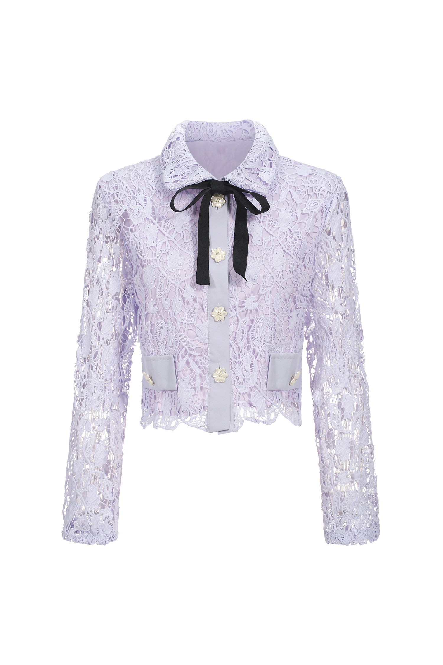 Estrela Long Sleeves Hollow Lace Two-Piece Set