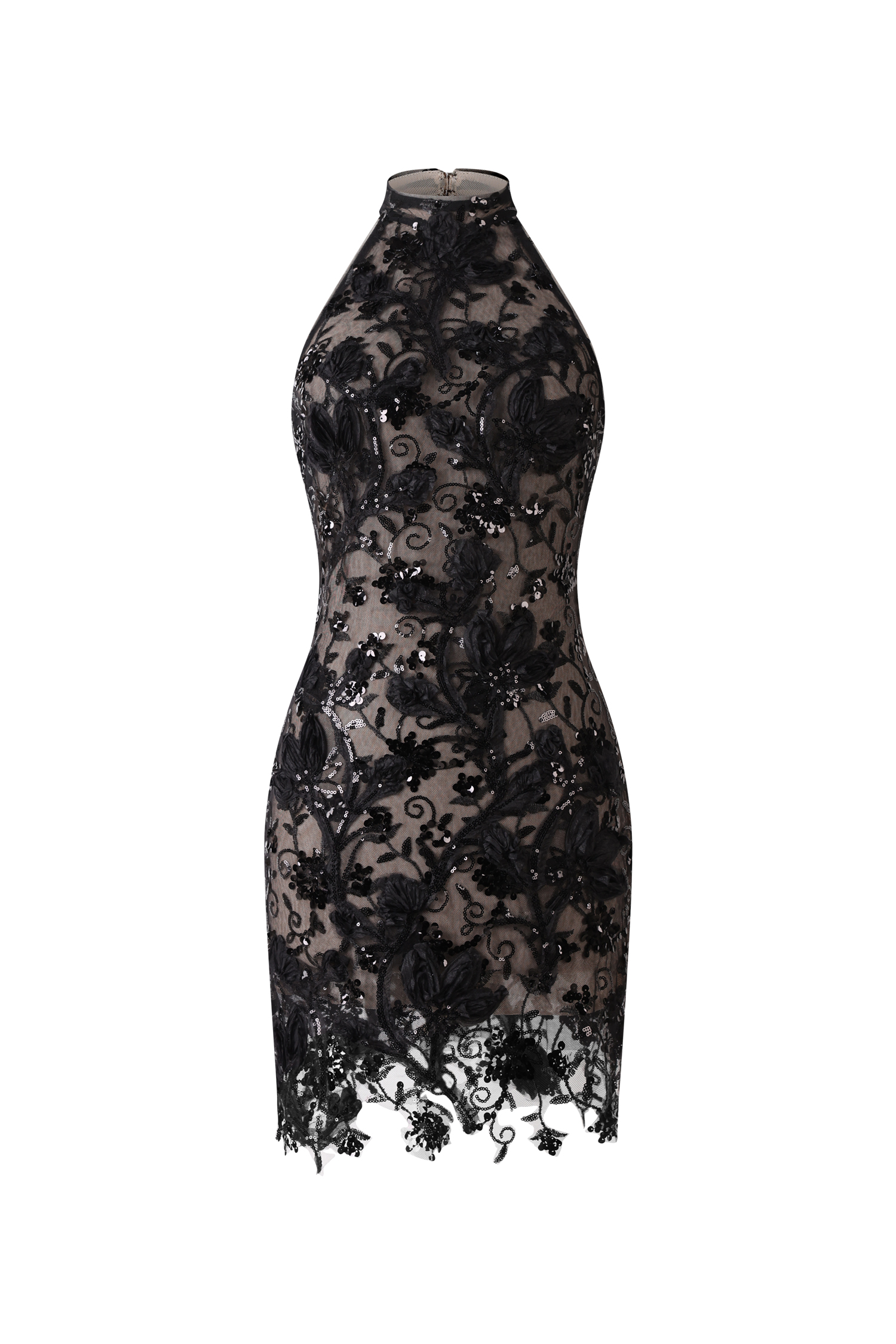 Kasey Sleeveless Halter Sequins Flower Mini Dress