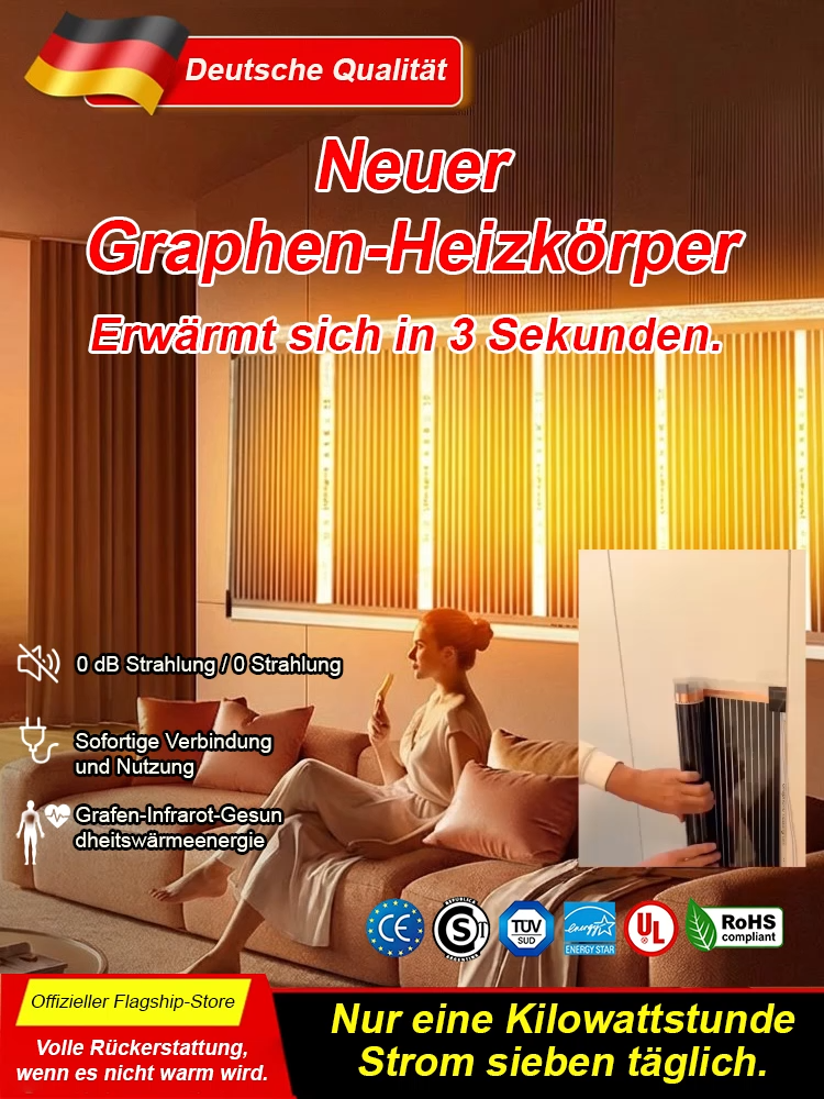 【Sofortige Wärme】QuickHeat™ Graphen-Heizgerät - In 3 Sekunden warm!Nur 1 kWh pro Nacht！Ohne hohe Stromkosten！
