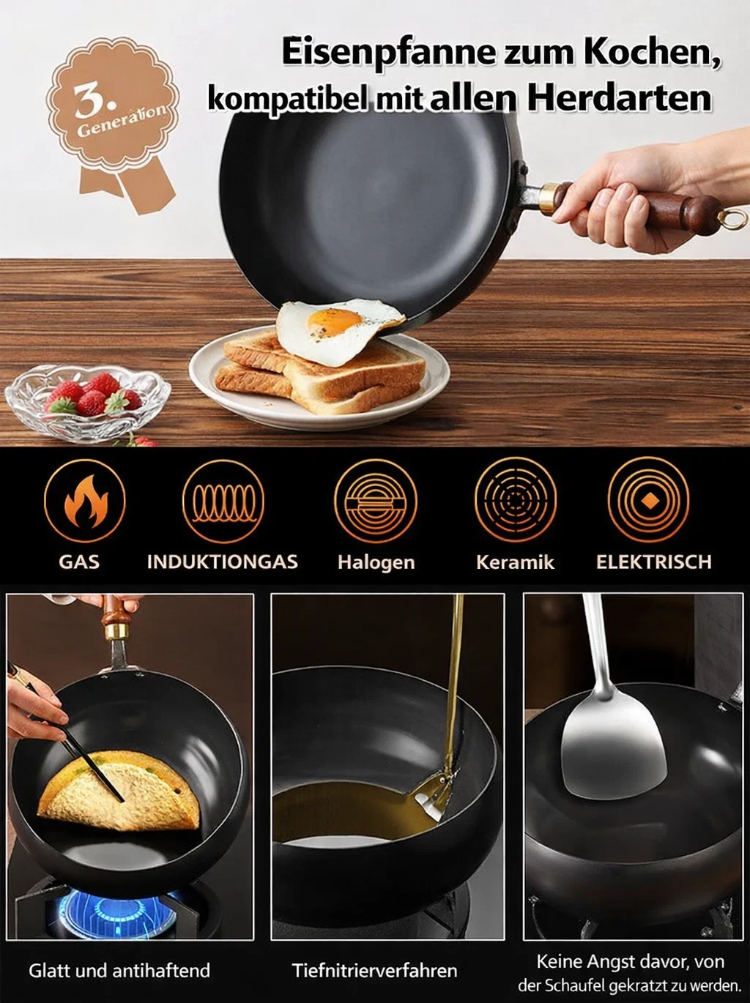 【Gesund Kochen】PureIron™ Gusseisenpfanne - Natürliche Eisenversorgung, Unterstützt Gesundheit!  100 % Chemiefrei! 🏅Hält 100 Jahre!