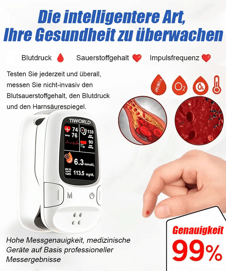☺️ Schmerzfreie Messung] 🏥Medizinischer Pulsoximeter mit bis zu 99,9 % Genauigkeit – bereits im klinischen Einsatz. ✅