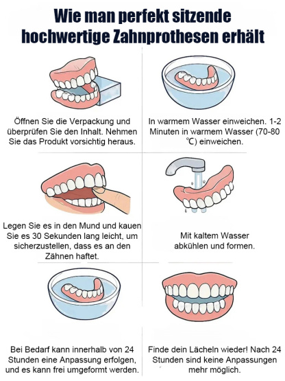 Keine Zahnarztbesuche nötig! 😊 Individuelle Anpassung in nur 3 Minuten! 🦷 Prothesen aus medizinischem Silikon mit 180-tägiger Garantie & vollständiger Rückerstattung!