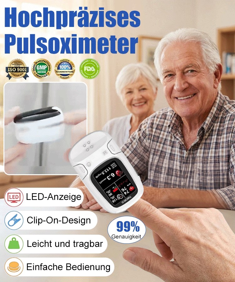 ☺️ Schmerzfreie Messung] 🏥Medizinischer Pulsoximeter mit bis zu 99,9 % Genauigkeit – bereits im klinischen Einsatz. ✅