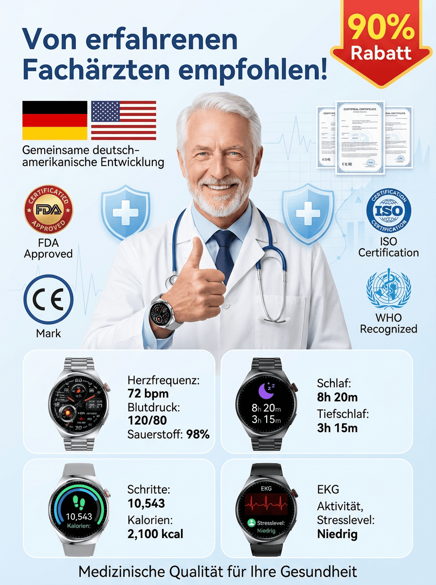 🩺 【Von Ärzten empfohlen!】Die neueste Smart-Health-Uhr! 🔥 Zweites Stück für nur 23 €!🎁
