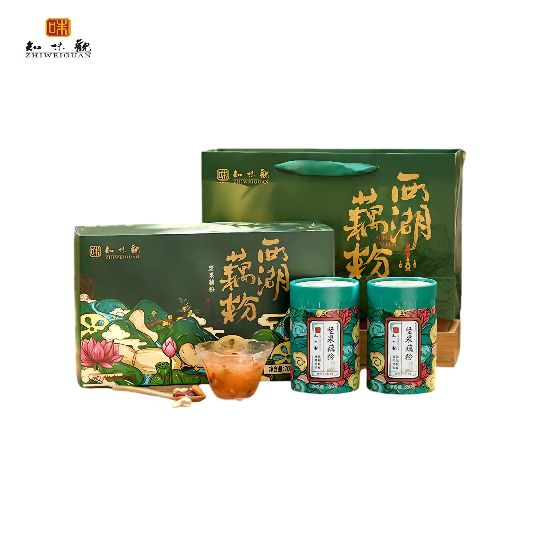 知味观 坚果藕粉礼盒 顺滑清润 350克*2罐