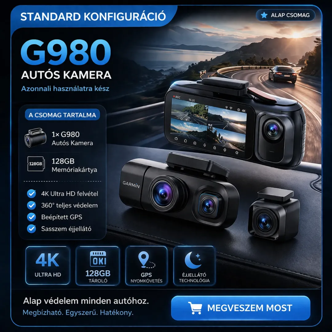 🚗🚗 G980 Autós Kamera – 4 Kamerás 360° Védelem, 4K Ultra HD Rögzítés, Minden járműtípushoz alkalmas🎥🎥