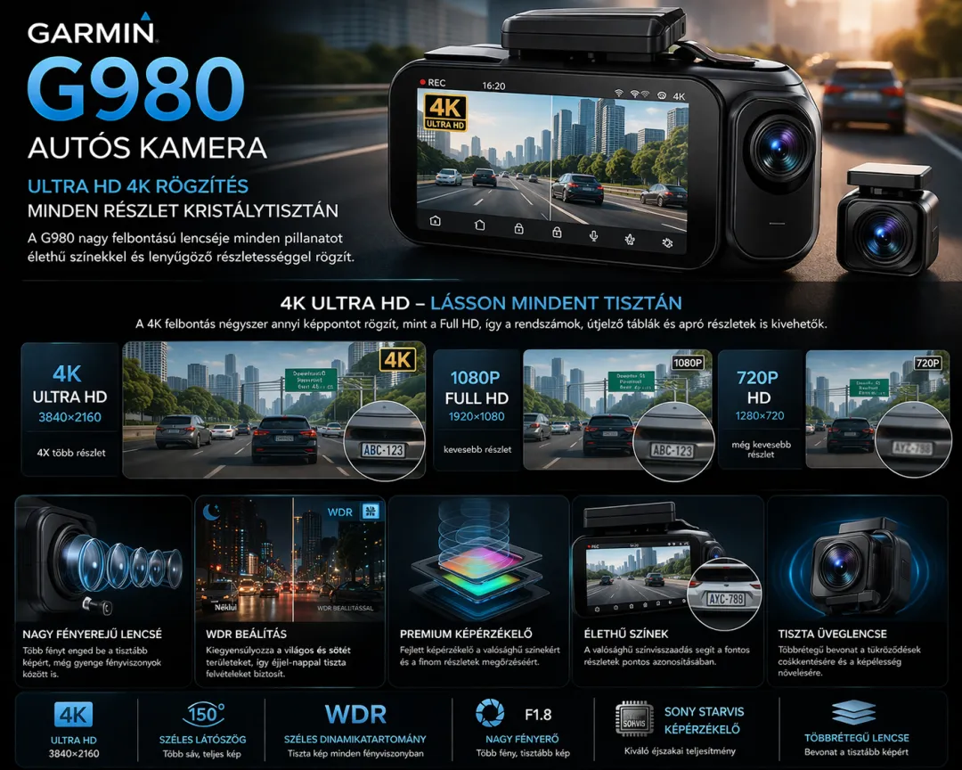 🚗🚗 G980 Autós Kamera – 4 Kamerás 360° Védelem, 4K Ultra HD Rögzítés, Minden járműtípushoz alkalmas🎥🎥