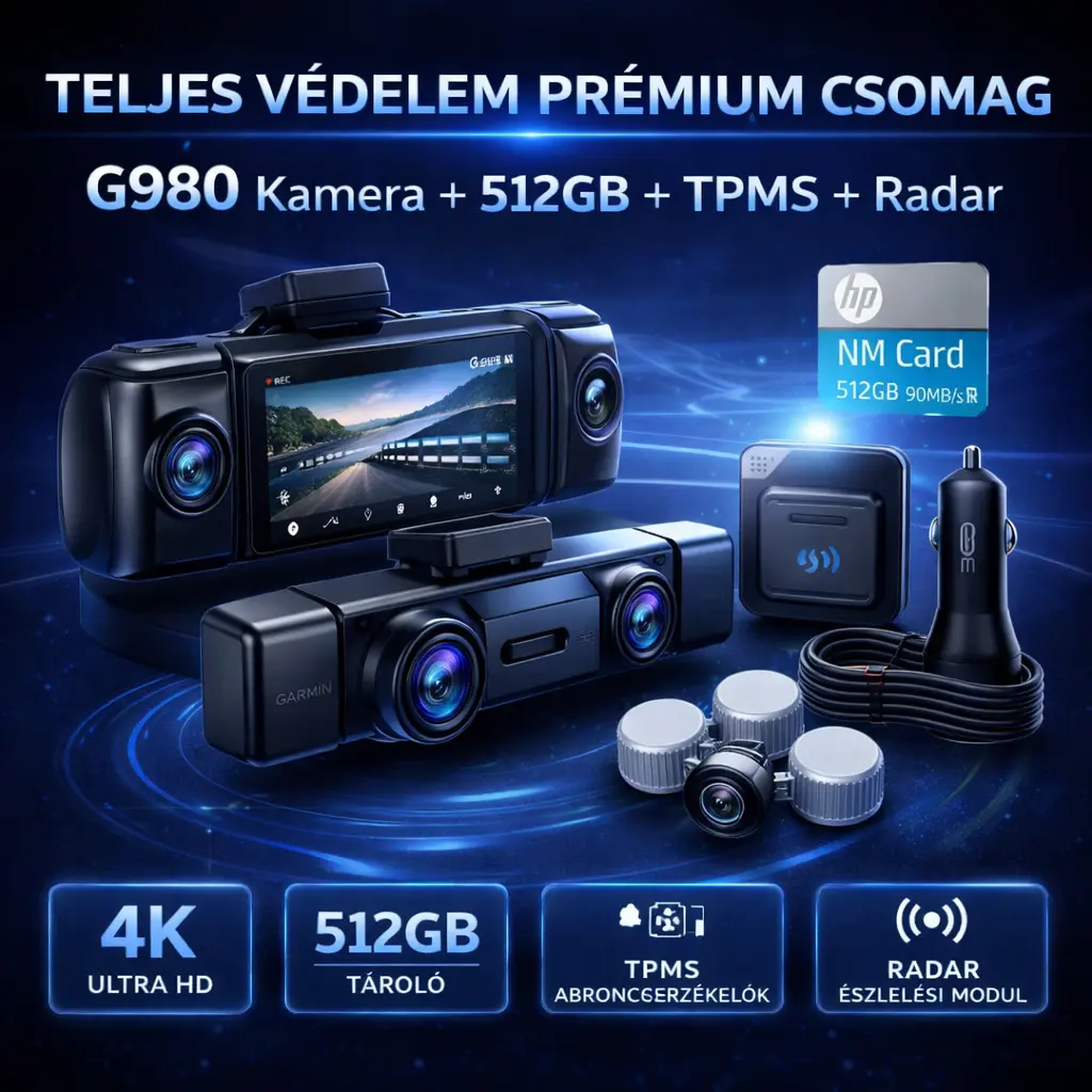 🚗🚗 G980 Autós Kamera – 4 Kamerás 360° Védelem, 4K Ultra HD Rögzítés, Minden járműtípushoz alkalmas🎥🎥
