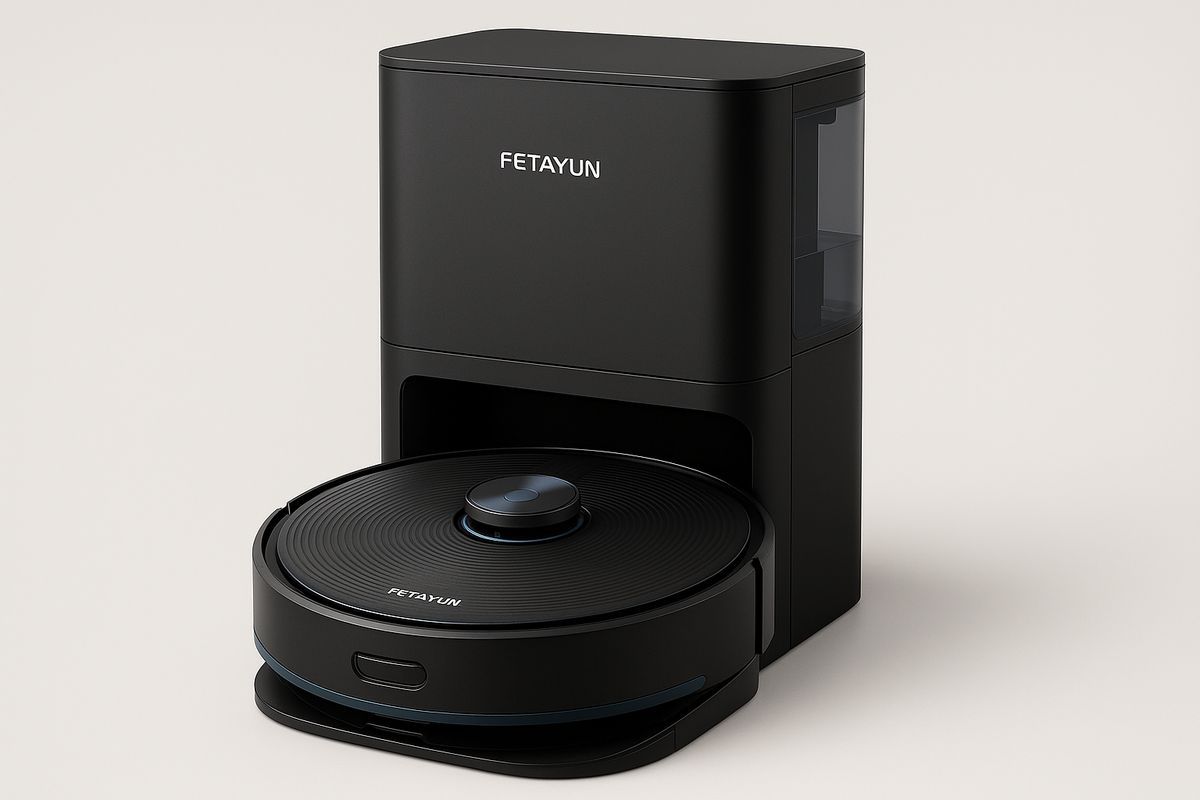 Saugroboter Schwarz mit automatischer Station