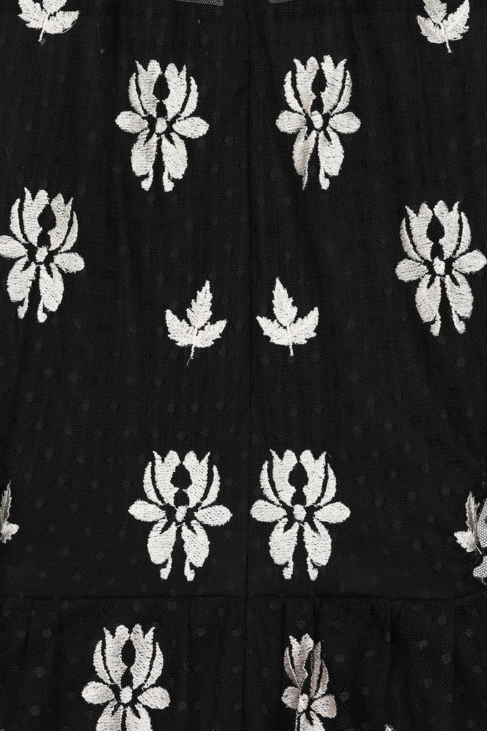 Black Leaf Embroidered Tiered Maxi Dress