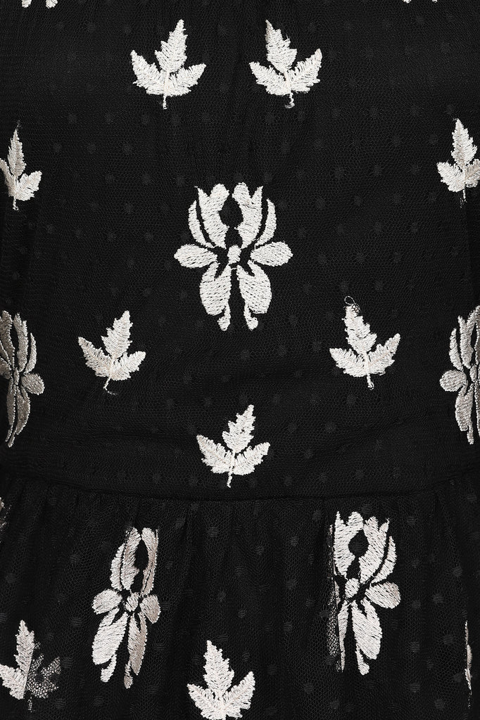 Black Leaf Embroidered Tiered Maxi Dress