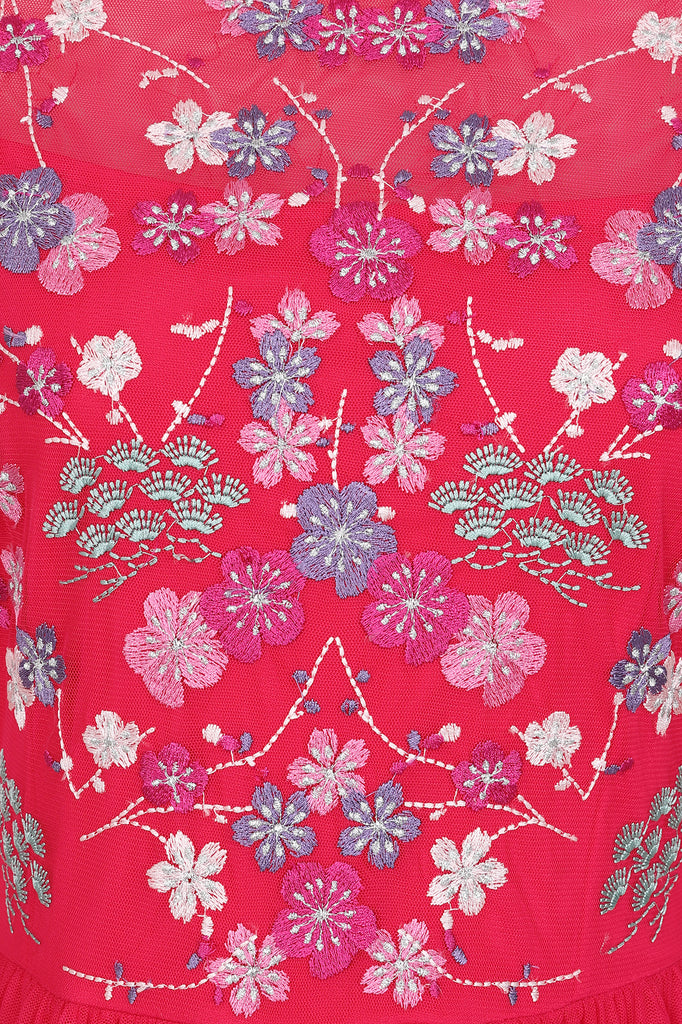 Crimson Floral Embroidered Maxi Dress