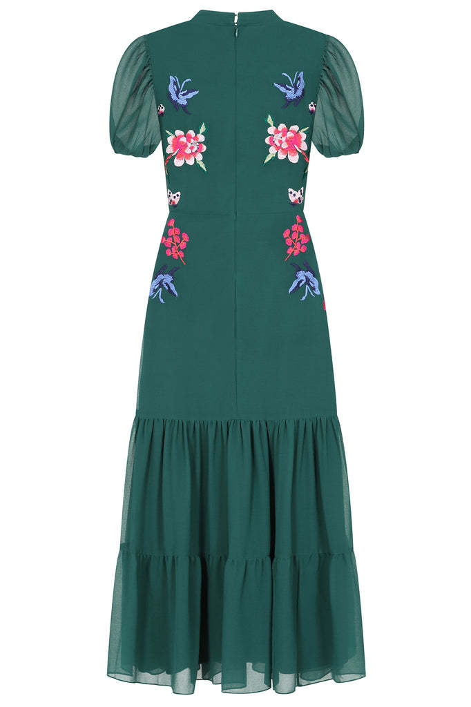 Green Floral Embroidered Midi Dress